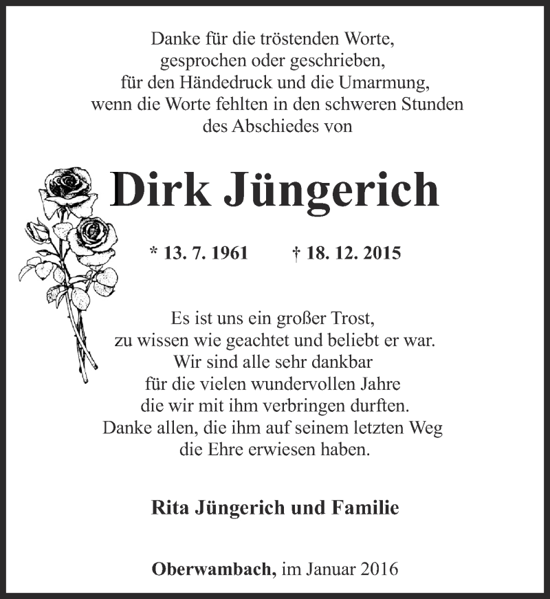  Traueranzeige für Dirk Jüngerich vom 29.01.2016 aus Rhein-Zeitung
