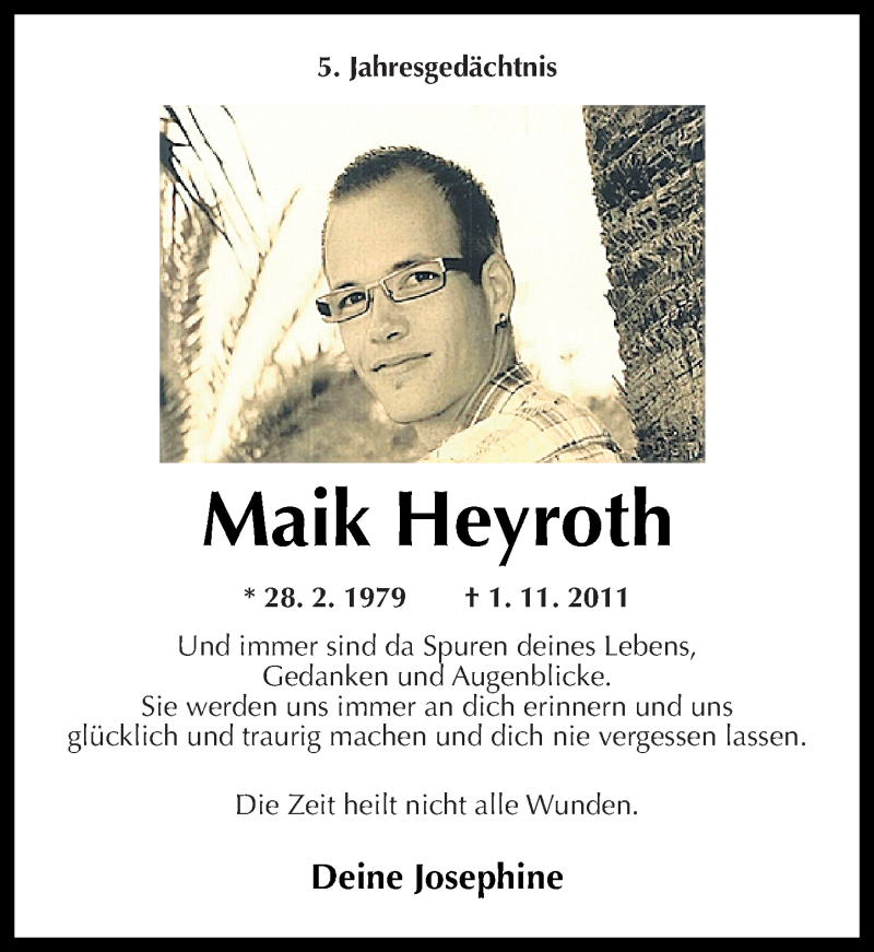  Traueranzeige für Maik Heyroth vom 31.10.2016 aus Westerwälder Zeitung
