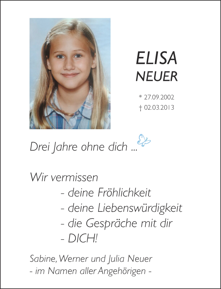  Traueranzeige für Elisa Neuer vom 27.02.2016 aus Rhein-Zeitung