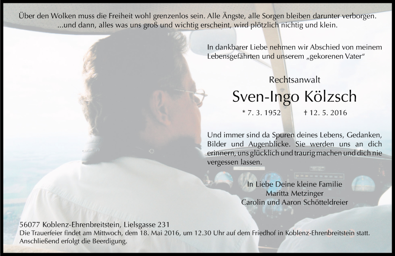  Traueranzeige für Sven-Ingo Kölzsch vom 14.05.2016 aus Rhein-Zeitung