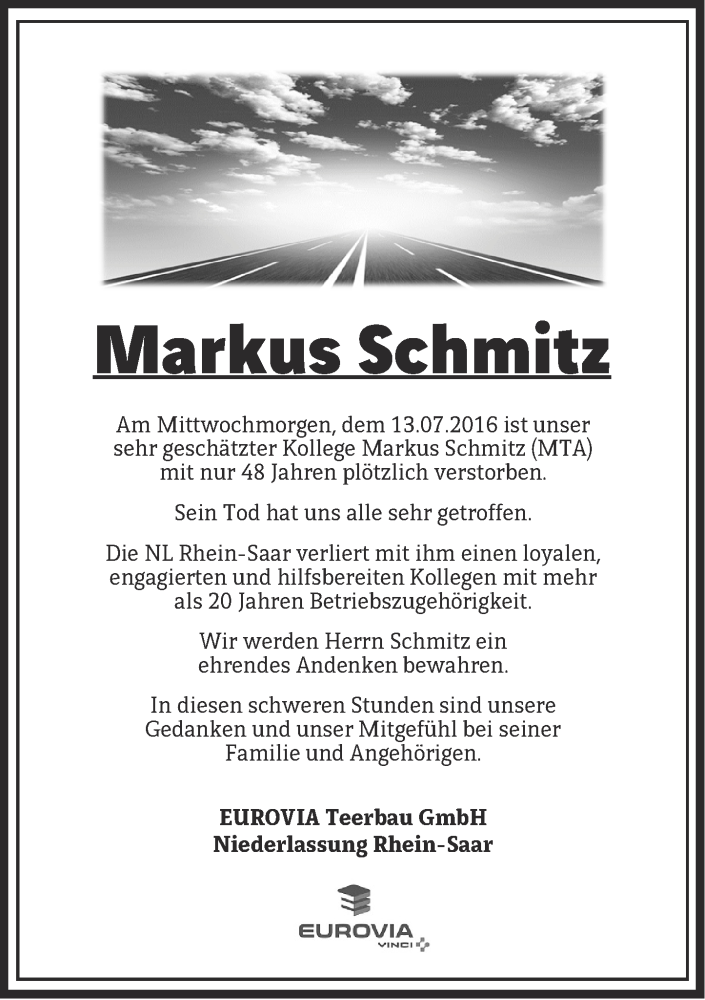  Traueranzeige für Markus Schmitz vom 19.07.2016 aus Rhein-Zeitung