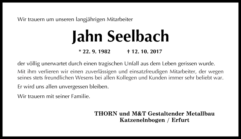 Traueranzeige für Jahn Seelbach vom 28.10.2017 aus Rhein-Lahn-Zeitung
