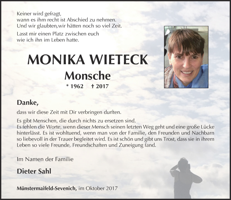  Traueranzeige für Monika Wieteck vom 28.10.2017 aus Rhein-Zeitung