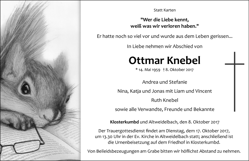  Traueranzeige für Ottmar Knebel vom 12.10.2017 aus Rhein-Hunsrück-Zeitung