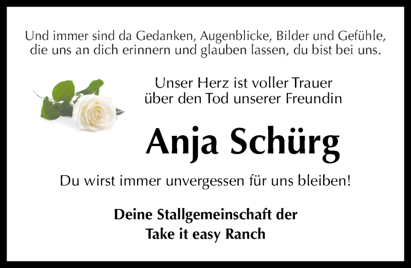  Traueranzeige für Anja Schürg vom 09.02.2017 aus Westerwälder Zeitung