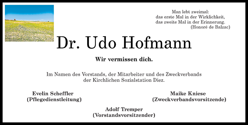  Traueranzeige für Udo Hofmann vom 06.11.2018 aus Rhein-Lahn-Zeitung
