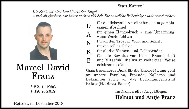  Traueranzeige für Marcel David Franz vom 15.12.2018 aus Rhein-Lahn-Zeitung
