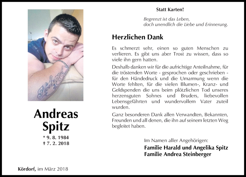  Traueranzeige für Andreas Spitz vom 10.03.2018 aus Rhein-Lahn-Zeitung