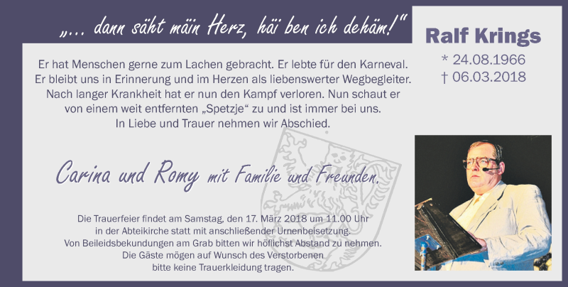  Traueranzeige für Ralf Krings vom 10.03.2018 aus Rhein-Zeitung
