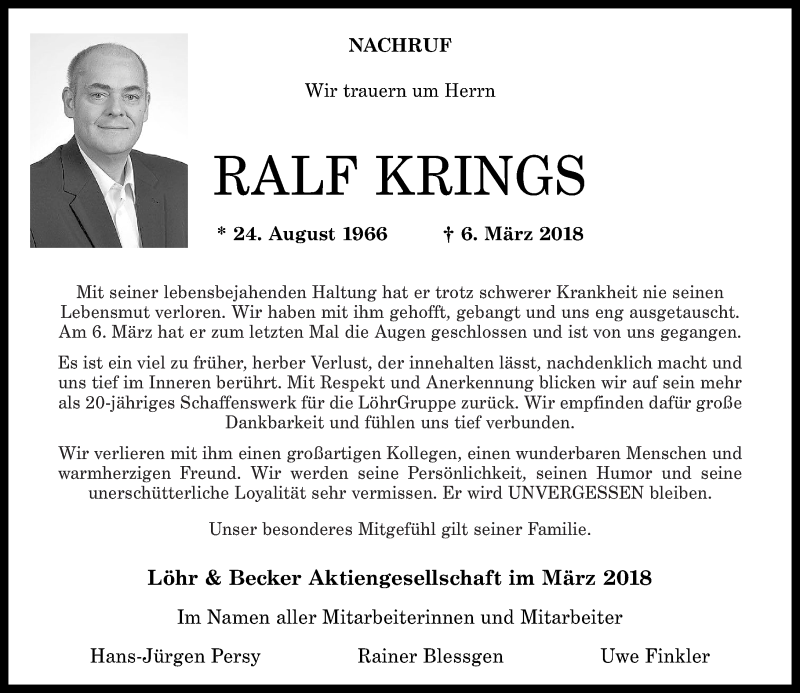  Traueranzeige für Ralf Krings vom 10.03.2018 aus Rhein-Zeitung