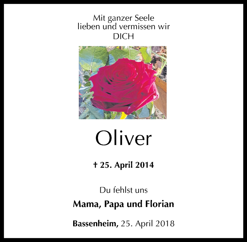  Traueranzeige für Oliver Tönges vom 25.04.2018 aus Rhein-Zeitung