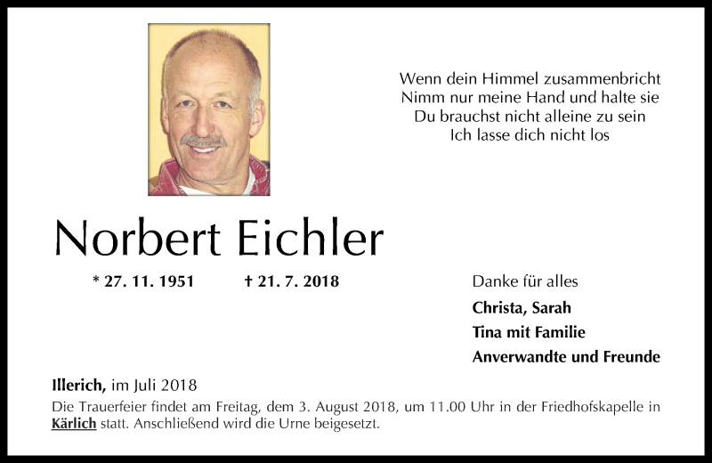  Traueranzeige für Norbert Eichler vom 28.07.2018 aus Rhein-Zeitung