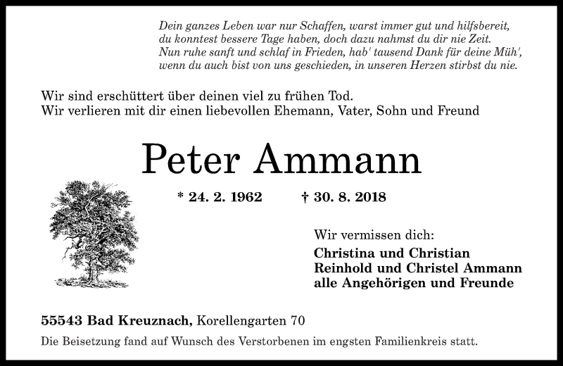  Traueranzeige für Peter Ammann vom 08.09.2018 aus Oeffentlicher Anzeiger