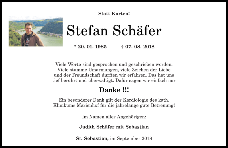  Traueranzeige für Stefan Schäfer vom 15.09.2018 aus Rhein-Zeitung