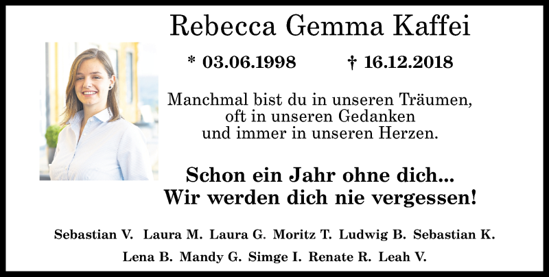  Traueranzeige für Rebecca Gemma Kaffei vom 14.12.2019 aus Westerwälder Zeitung