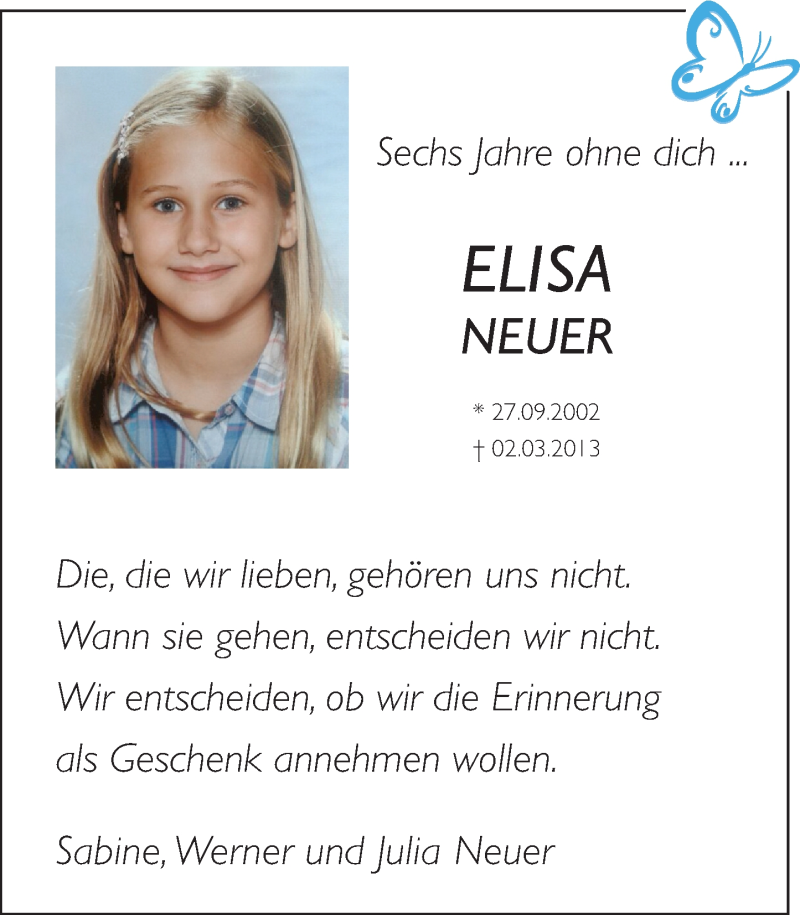  Traueranzeige für Elisa Neuer vom 02.03.2019 aus Rhein-Zeitung