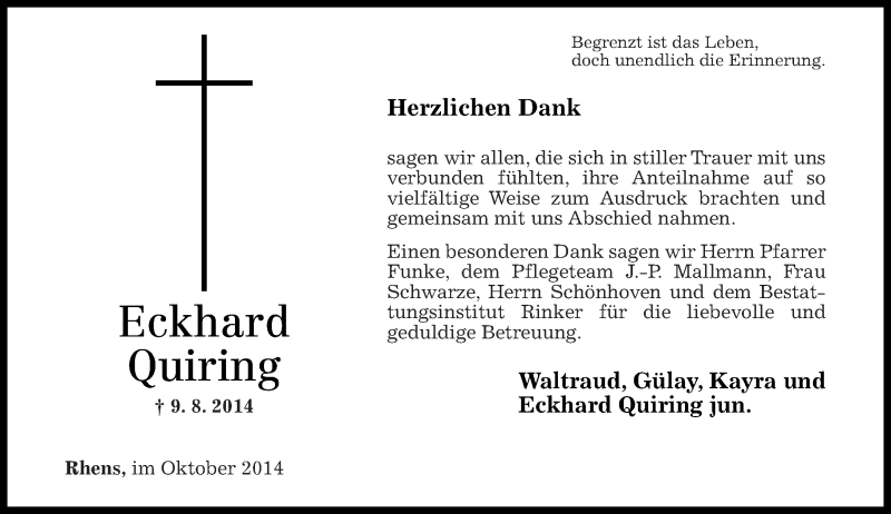  Traueranzeige für Eckhard Quiring vom 04.10.2014 aus Rhein-Zeitung