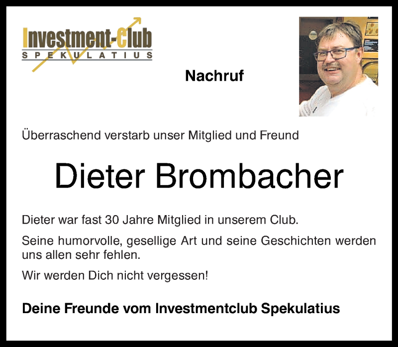  Traueranzeige für Dieter Brombacher vom 15.05.2019 aus Nahe-Zeitung