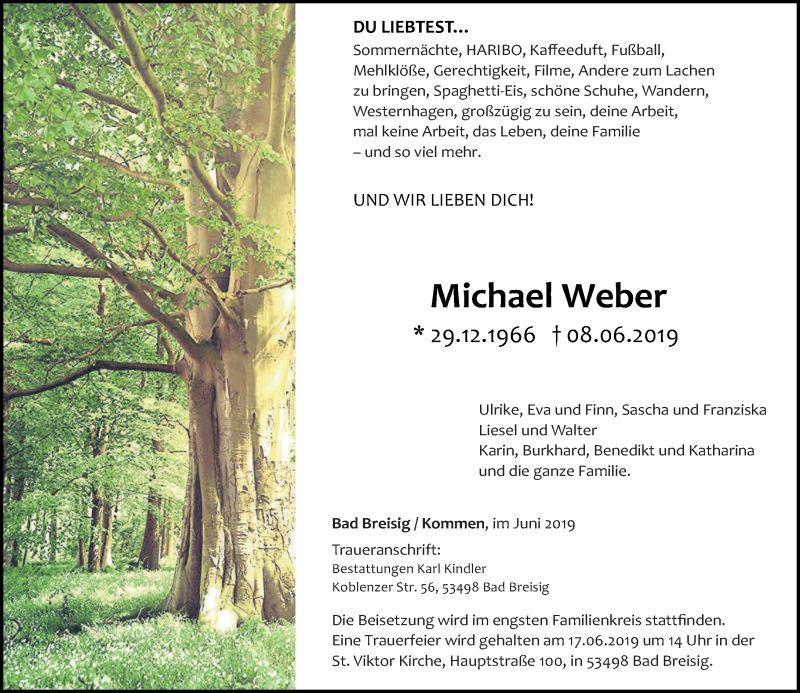  Traueranzeige für Michael Weber vom 12.06.2019 aus Rhein-Zeitung