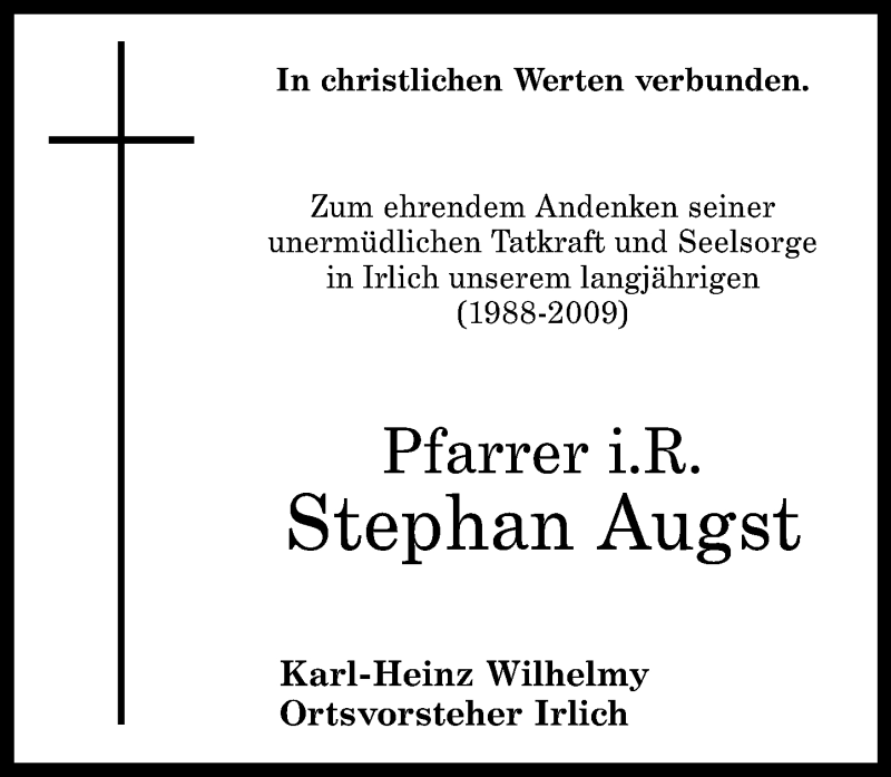  Traueranzeige für Stephan Augst vom 15.06.2019 aus Rhein-Zeitung