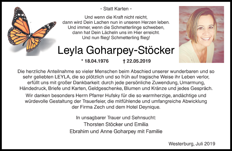  Traueranzeige für Leyla Goharpey-Stöcker vom 06.07.2019 aus Westerwälder Zeitung