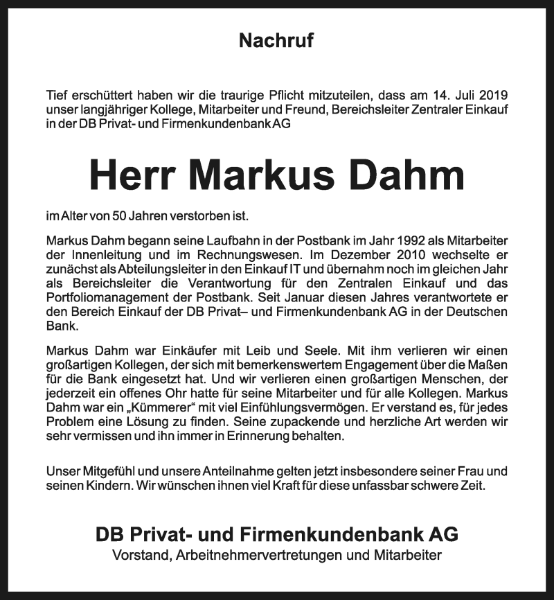  Traueranzeige für Markus Dahm vom 20.07.2019 aus Rhein-Zeitung