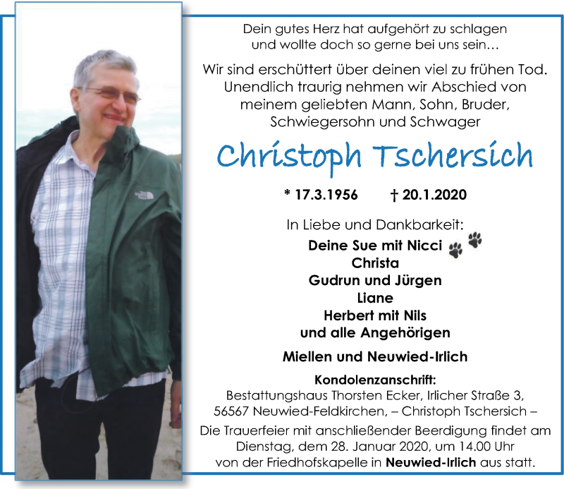  Traueranzeige für Christoph Tschersich vom 25.01.2020 aus Rhein-Zeitung