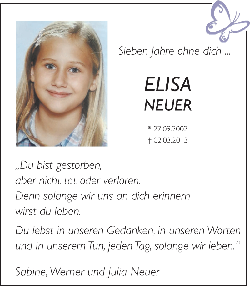  Traueranzeige für Elisa Neuer vom 29.02.2020 aus Rhein-Zeitung