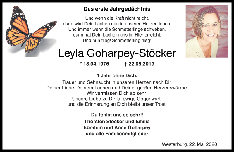  Traueranzeige für Leyla Goharpey-Stöcker vom 22.05.2020 aus Westerwälder Zeitung