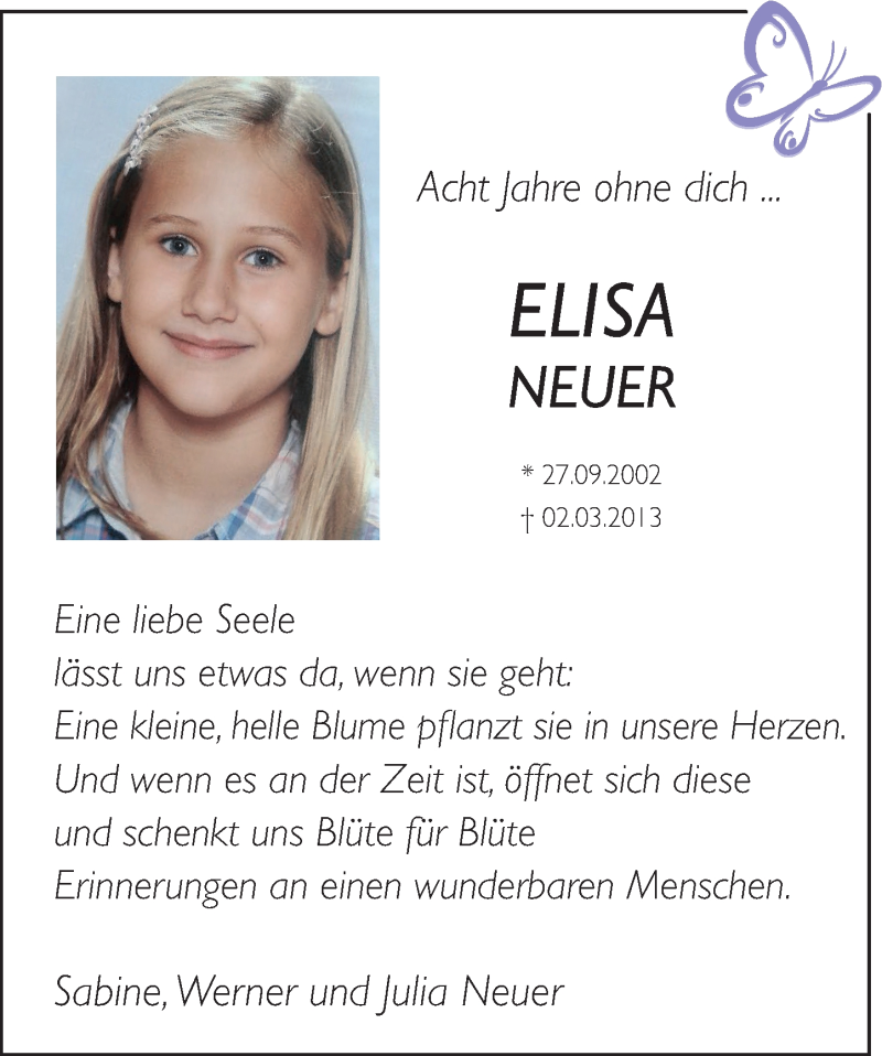 Traueranzeige für Elisa Neuer vom 27.02.2021 aus Rhein-Zeitung