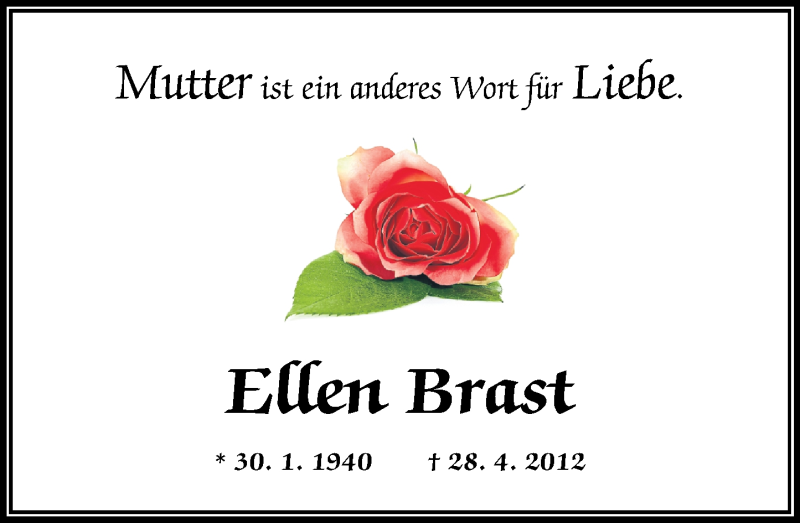  Traueranzeige für Ellen Brast vom 28.04.2021 aus Westerwälder Zeitung