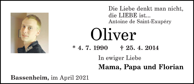  Traueranzeige für Oliver Tönges vom 24.04.2021 aus Rhein-Zeitung