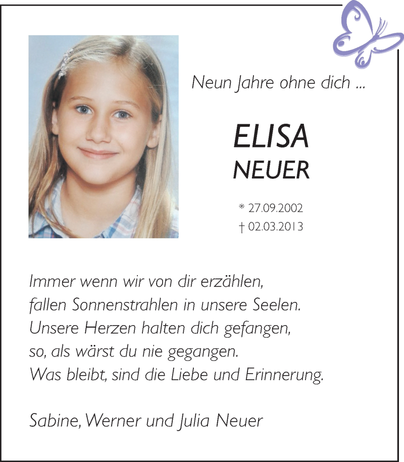  Traueranzeige für Elisa Neuer vom 26.02.2022 aus Rhein-Zeitung