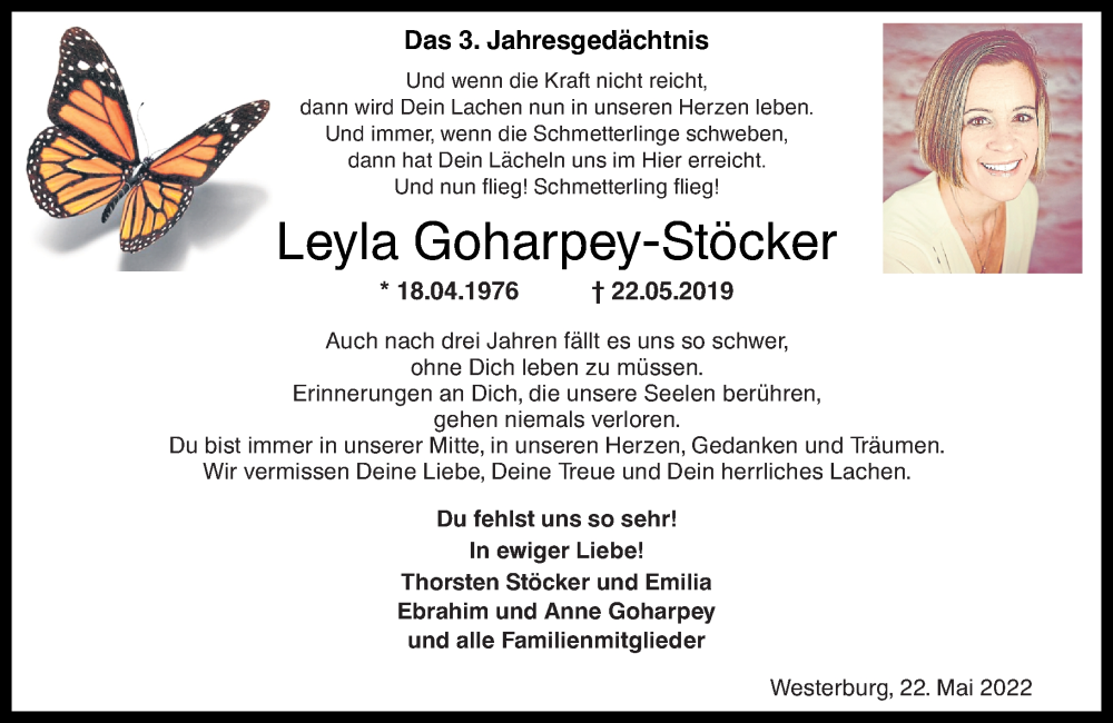  Traueranzeige für Leyla Goharpey-Stöcker vom 21.05.2022 aus Westerwälder Zeitung