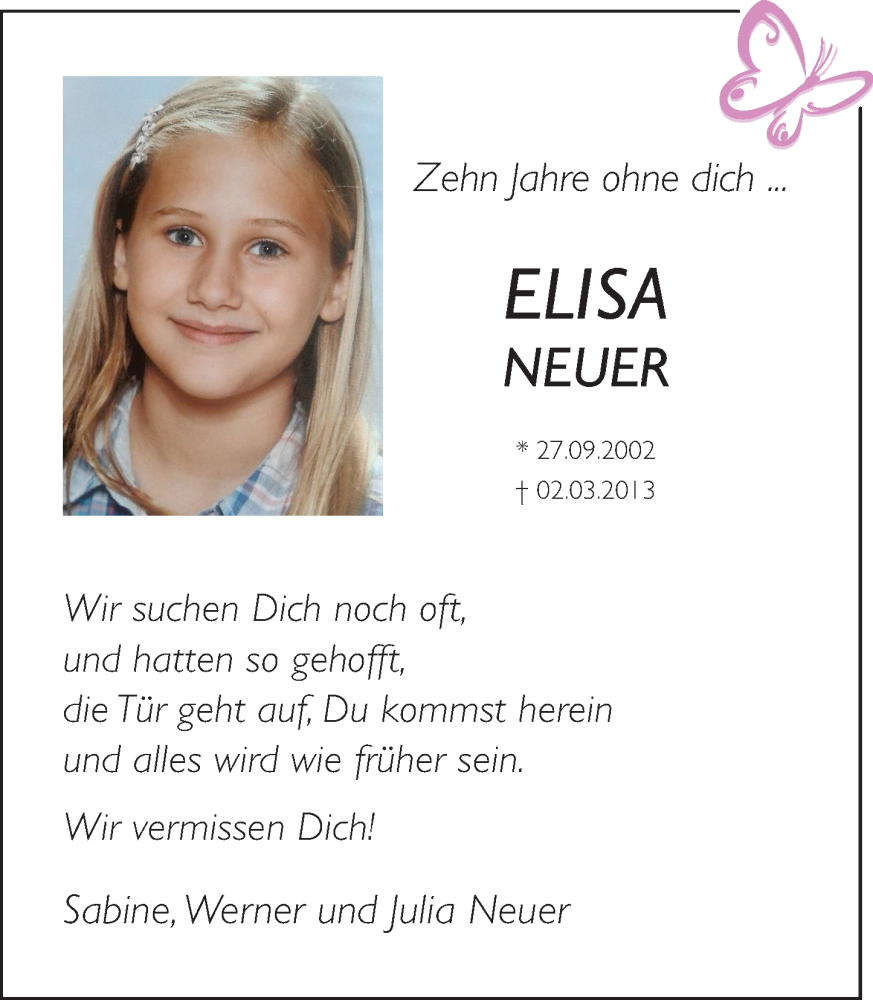  Traueranzeige für Elisa Neuer vom 25.02.2023 aus Rhein-Zeitung