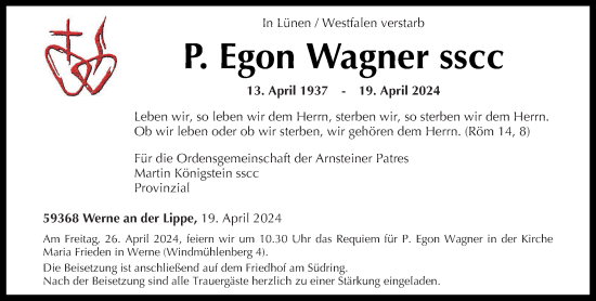 Traueranzeige von Egon Wagner von Rhein-Zeitung, Rhein-Lahn-Zeitung