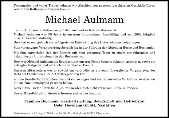 Traueranzeige von Michael Aulmann von Rhein-Lahn-Zeitung